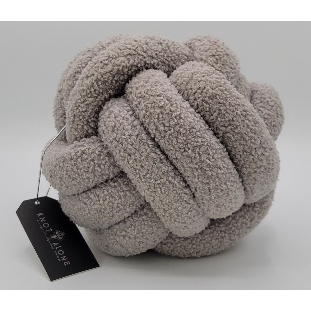 Boucle Throw Pillow Knot Ball  3:20 Life Knot Alone Gray Teddy Sherpa Decor NWT - Picture 2 of 6